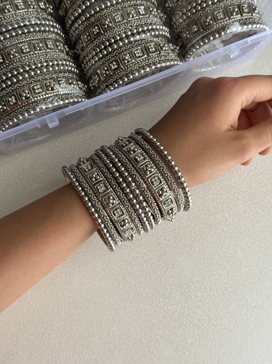 Silver heavy 10 bangle set