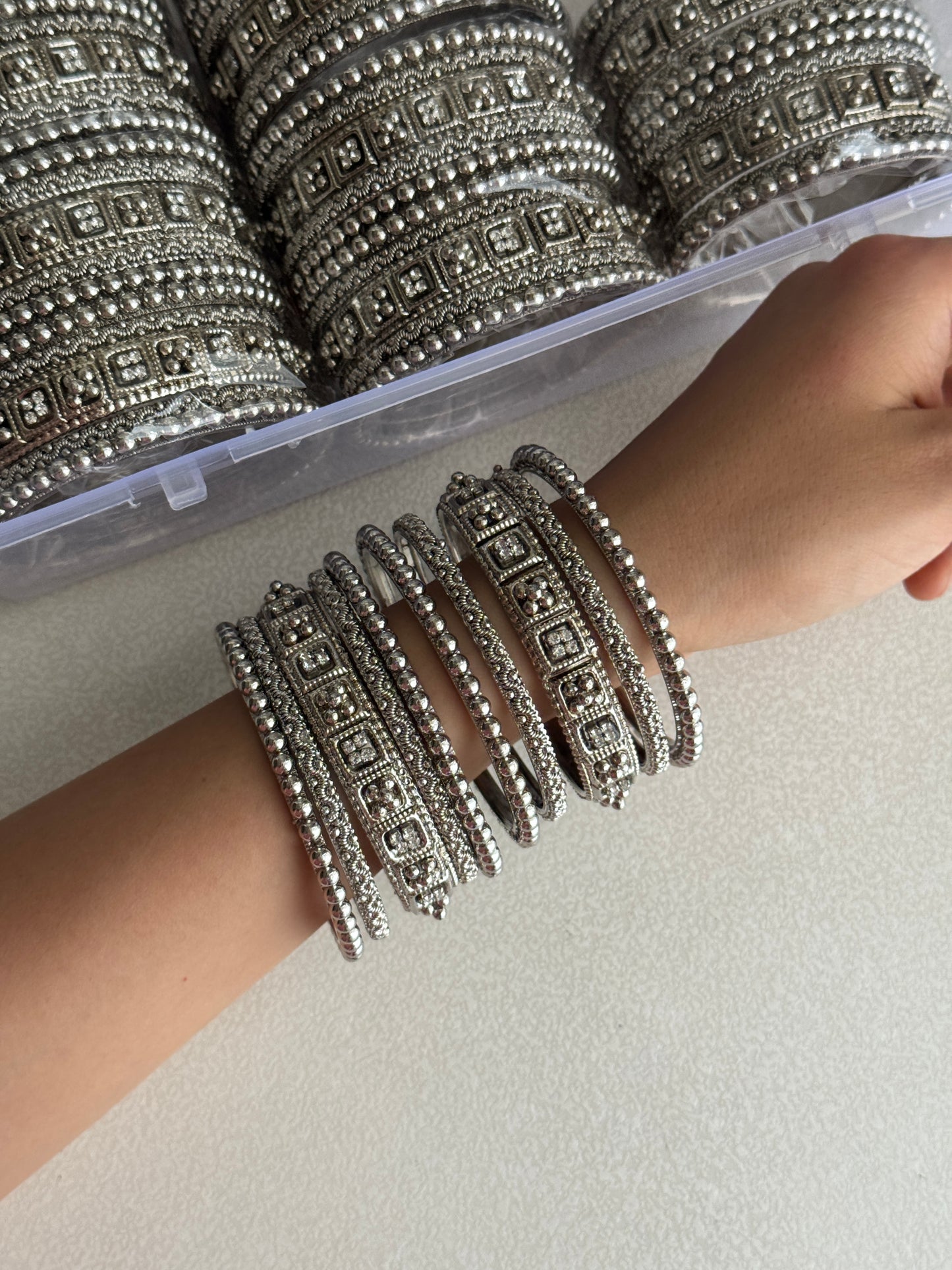 Silver heavy 10 bangle set
